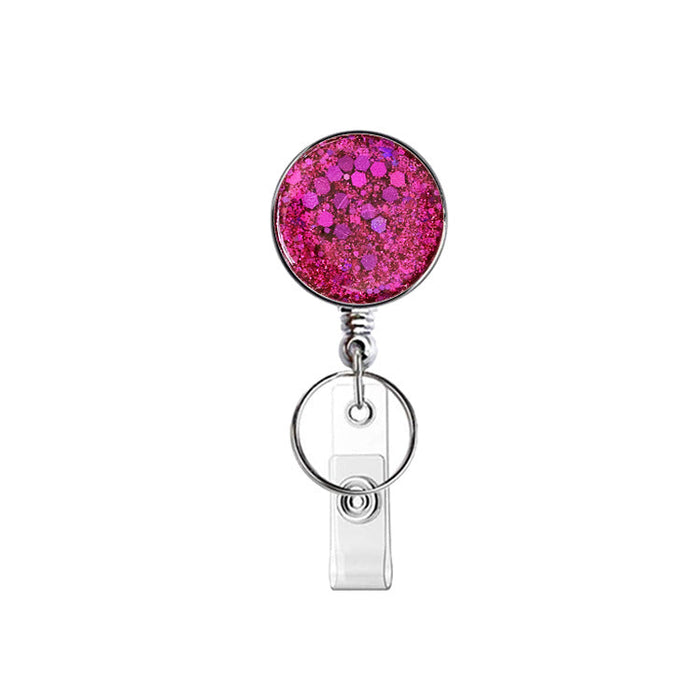 Wholesale UV Electroplated Resin Glitter Sequins Epoxy Badge Reel Retractable Keychain JDC-KC-QiDing013