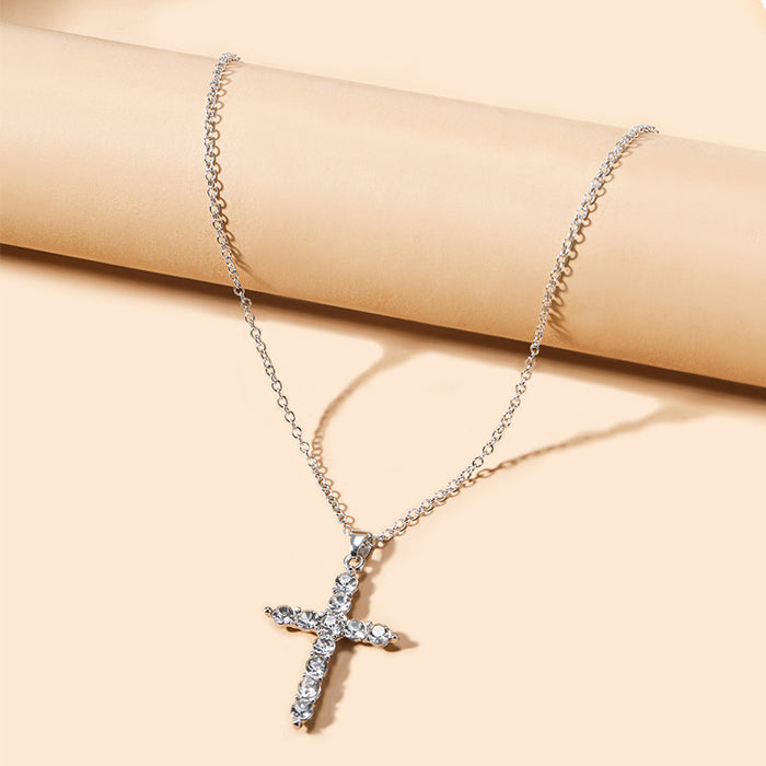 Wholesale Personalized jewelry with diamond studded alloy cross necklace, simple pendant