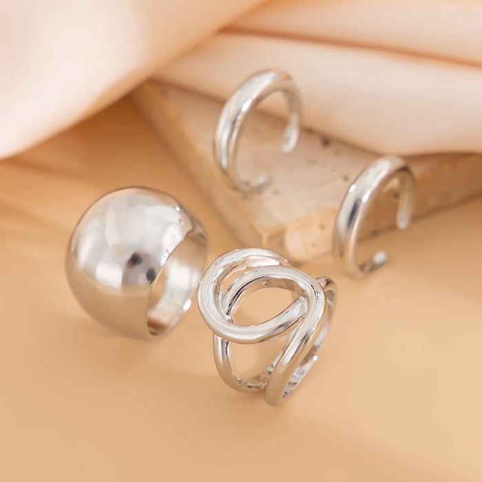 Wholesale Geometric Pearl Ring Set Personalized Liquid Metal Smooth Surface Ring