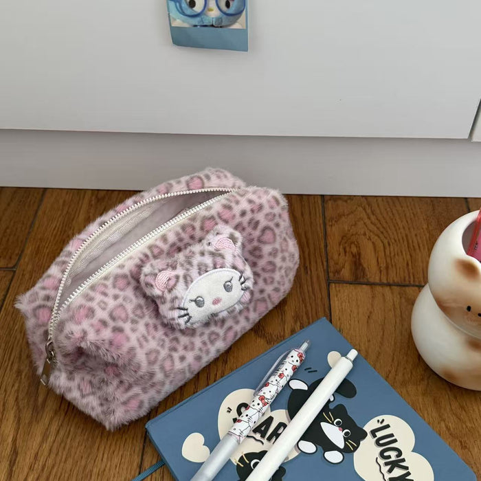 Wholesale Plush Leopard Print Pencil Bags