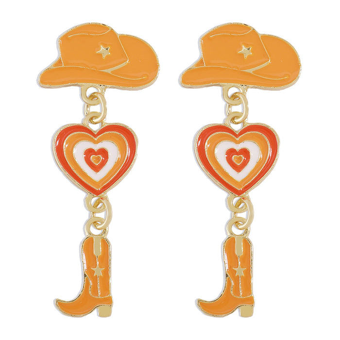 Wholesale of Western Cowboy Style Hats, Love Cowboy Boots, Drip Oil Multi Layer Alloy Earrings JDC-ES-QianDi026