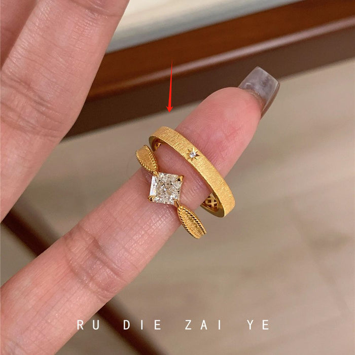 Wholesale medieval vintage brushed square sugar zircon ring women' s high-end light luxury niche opening ring