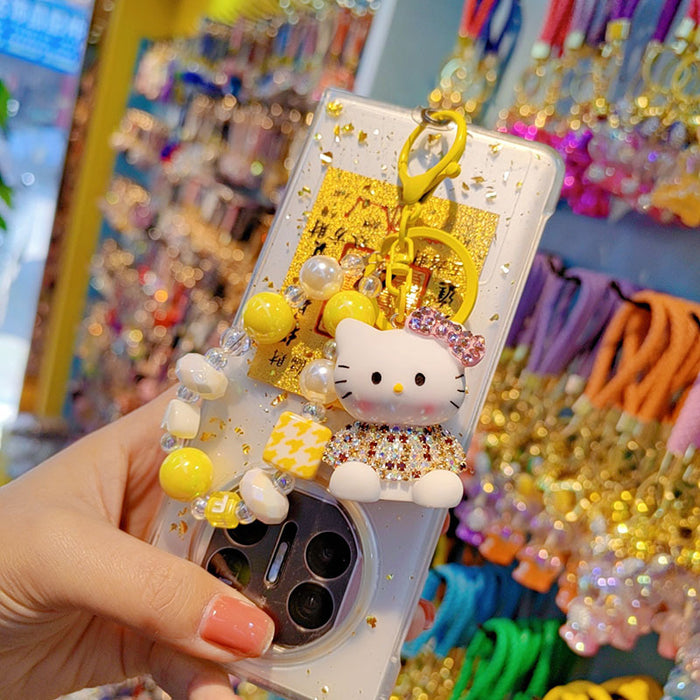 Wholesale Czech Rhinestone Cartoon Cat Keychain Cute Ladies Beaded Bag Charm Phone Pendant Car Key Accessory