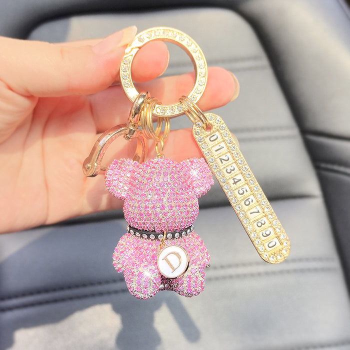 Wholesale Car Keychain Full Diamond Cartoon Violence Bear Key Chain Letter Cartoon Girl Key Pendant Gift