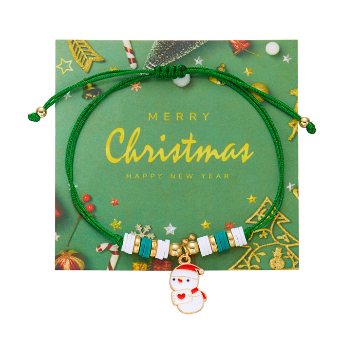 Wholesale Colorful Christmas Bracelet Simple Christmas Tree Snowflake Pendant Polymer Clay Braided Bracelet