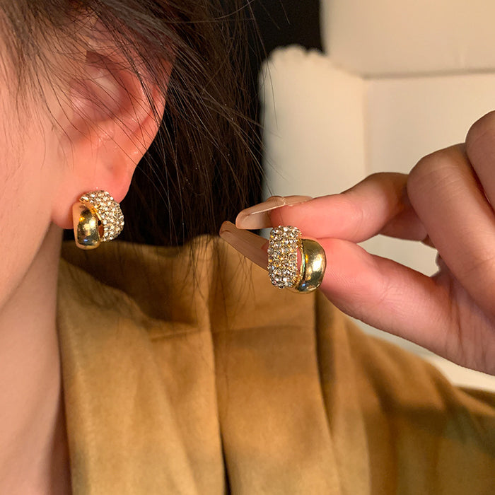 Wholesale Korean diamond-encrusted metal geometric earrings women's high-end earrings Joker earrings