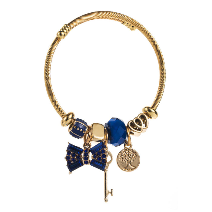 Wholesale Fashionable stainless steel bracelet with crystal beads, butterfly bow, diamond inlaid pendant, adjustable bracelet