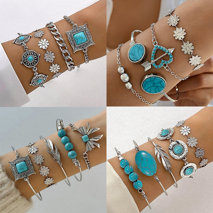 Wholesale Women S Silver Boho Turquoise Leaf Bow Bracelet Jewelry Accessory Gift