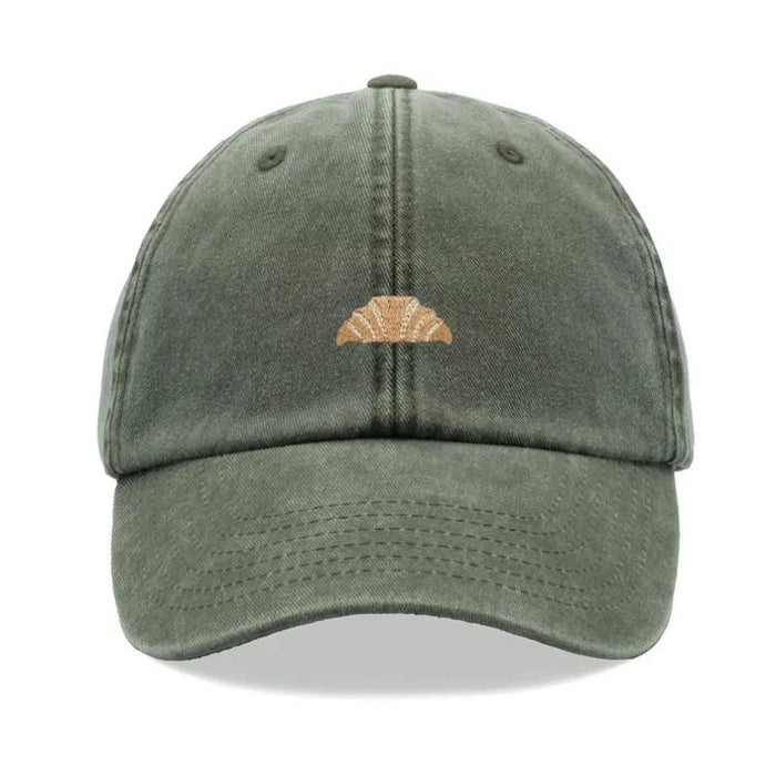 Wholesale Retro Croissant Print Washed Baseball Cap Trendy Adjustable Curved Brim Sun Hat For Everyday Wear