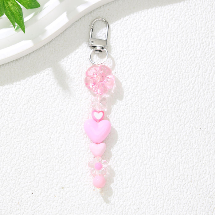 Wholesale Modern DIY Bead Keychain - Orange Plum Blossom &  Heart Motif Car Key Accessory