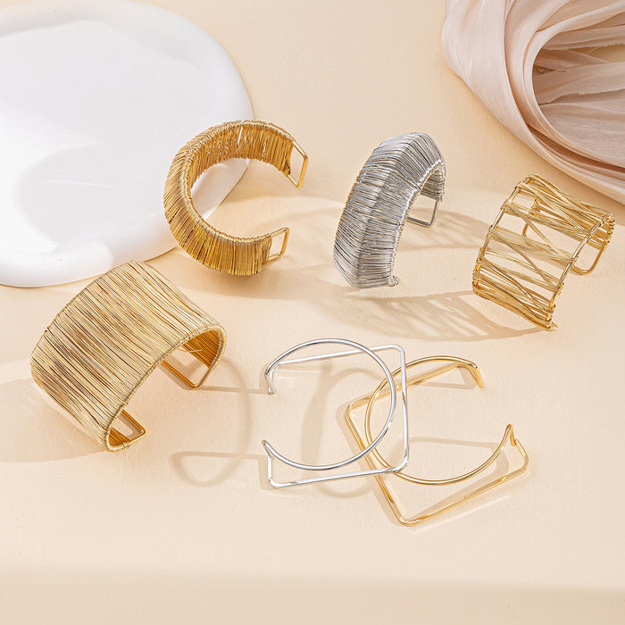 Wholesale Fully managed jewelry with personalized design, wire braided bracelet, exaggerated opening, irregular bracelet