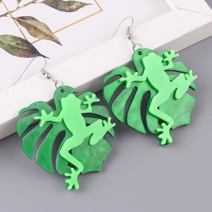 Wholesale  Creative Fun Earrings Green Series Frog Snake Acrylic Earrings Funny Personality Earrings Ear Accessories