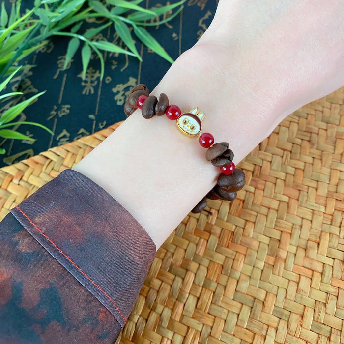 Wholesale Brown beaded ring retro niche tiger eye stone elastic rope ring cute unique ring