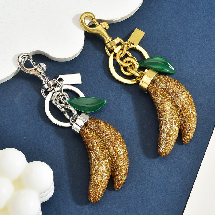 Wholesale Chic Banana Shaped Keychain Charm Glitter Faux Fruit Pendant