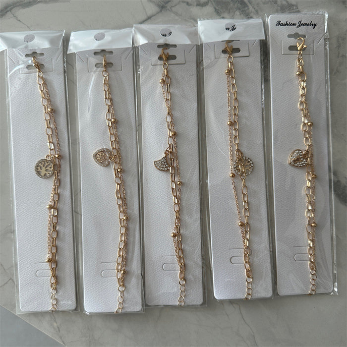 Wholesale Jewelry Double Chain Bracelet Gold Silver Diamond Pendant Bracelet