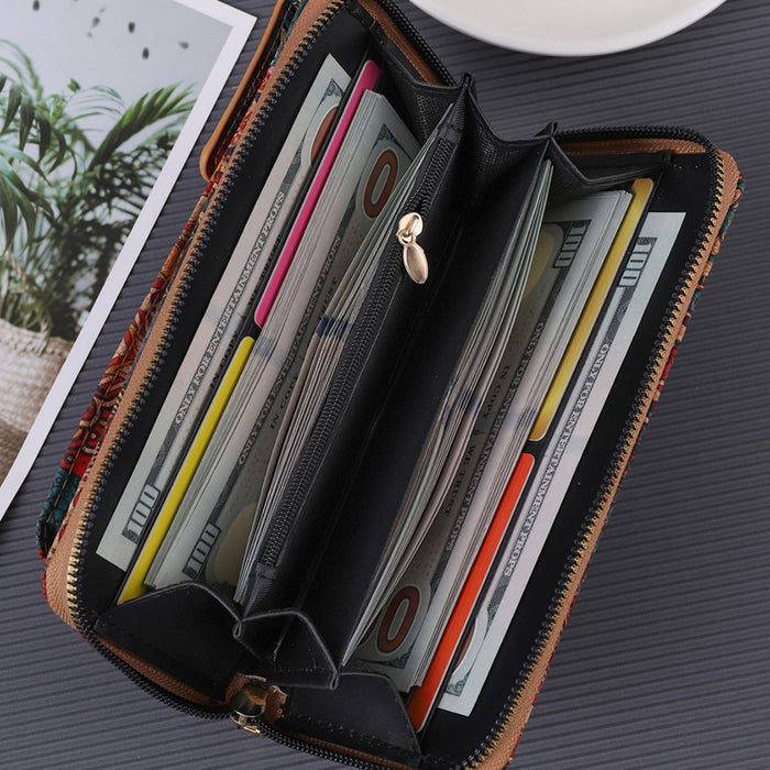 Wholesale PU Multifunctional Bohemian Wallet Wood Grain Multi-Card Slots Women's Wallet JDC-WT-HuLi002