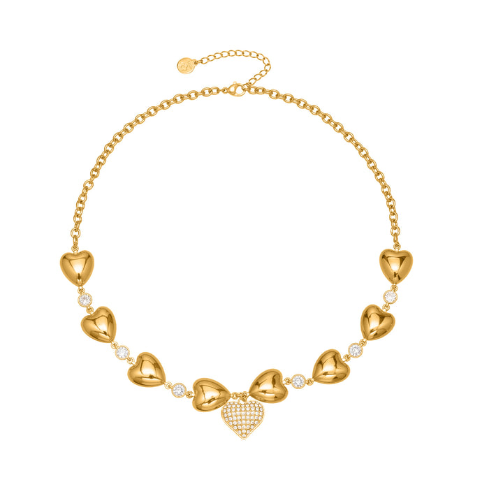 Wholesale Zircon hollow heart full diamond stainless steel clavicle chain