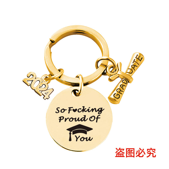 Wholesale Graduation Season Gift Round Stainless Steel Keychain JDC-KC-GangGu049