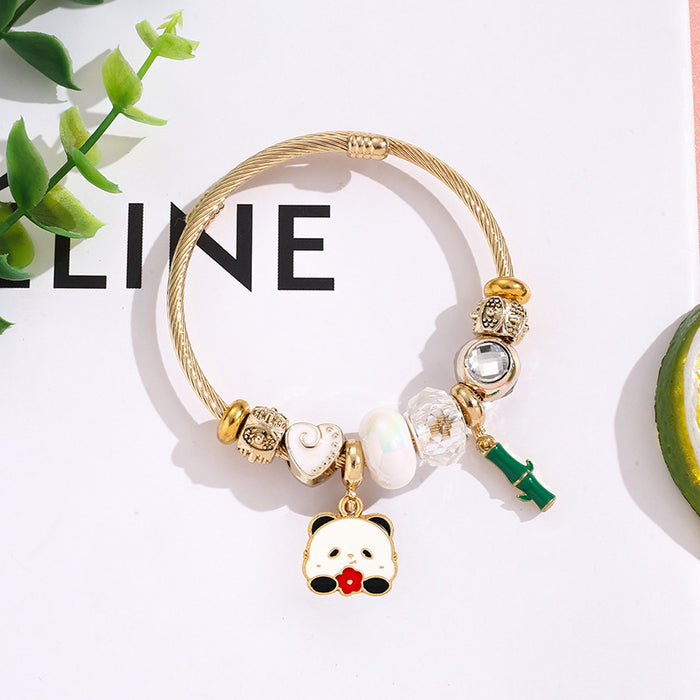 Wholesale Trendy Cartoon Panda Pendant Bracelet Stainless Steel Women' s Jewelry Gift Resale