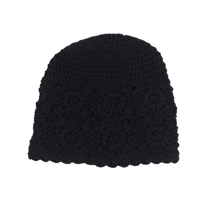 Wholesale Hand woven Baotou hat for women in spring and autumn, thin cut hollow yarn hat, retro artistic knitted hat, pile up hat