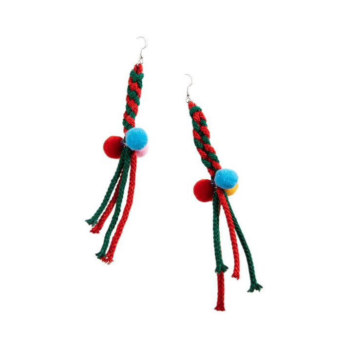 Wholesale Christmas Colorful Woven Pompom Flocked Drop Earrings Women Jewelry Accessory MOQ≥2