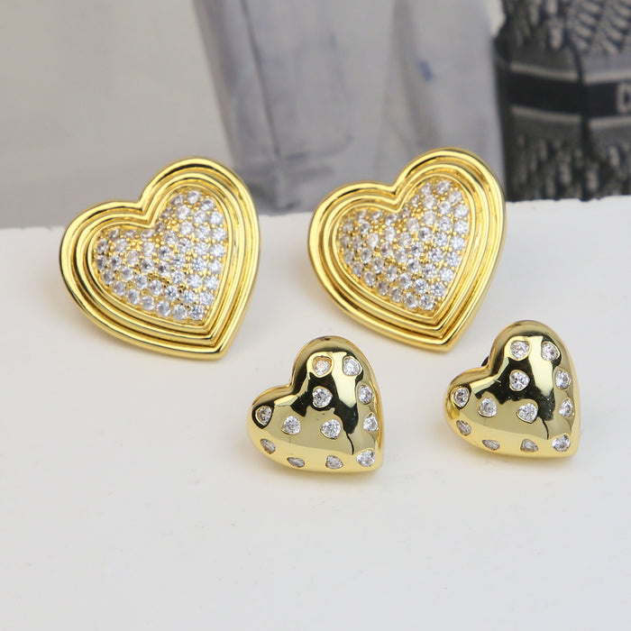 Wholesale 2PCS 18K Gold Brass Love Zircon Earrings JDC-ES-BaiYi029