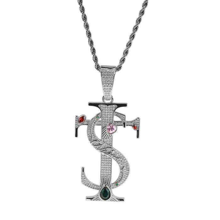 Wholesale Cross Pendant Necklace Men's Trendy Versatile Copper Inlaid Zircon Accessories