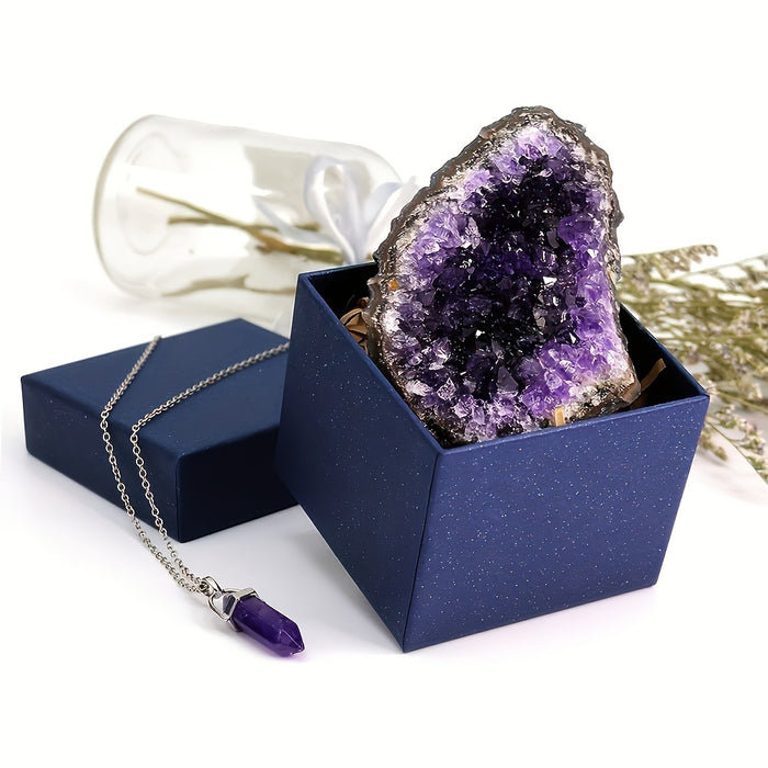 Wholesale Amethyst pendant necklace gift box jewelry set