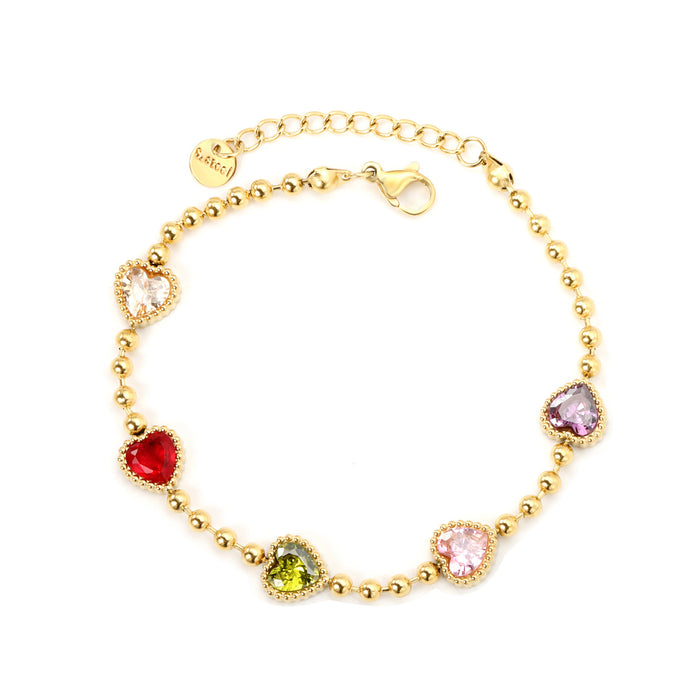 Wholesale Mixed Color Heart-Shaped Zircon Bracelet Niche Design Cherry Bracelet Stainless Steel Bracelet