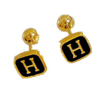 Wholesale Square H Letter Glaze Shell Titanium Steel Earrings JDC-ES-YuHe006