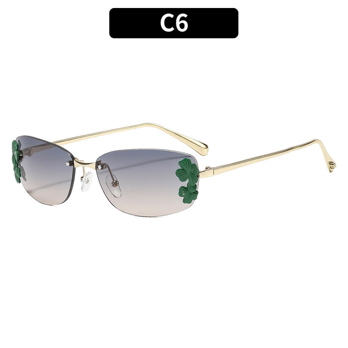 Wholesale Rimless Square Metal Leaf Decoration Sunglasses Fashion Accessory Gift for Women