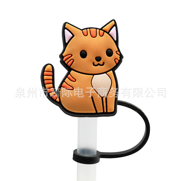 Wholesale New Cat Animal Straw Cover 10MM Straw Cap Silicone Dust Stopper Cute Anime Party Straw Decoration
