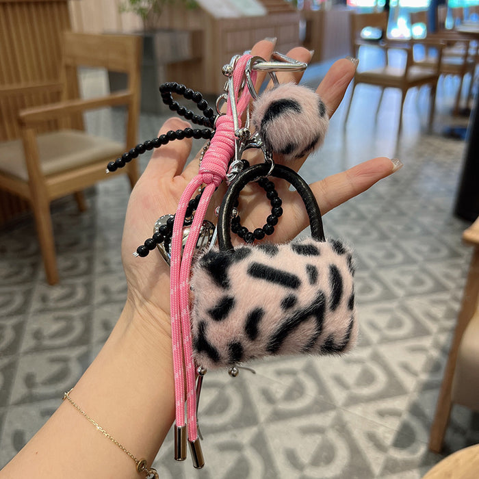 Wholesale Leopard Print Bag Loving Hand-woven Rope Keychain Plush Creative Car Key Chain