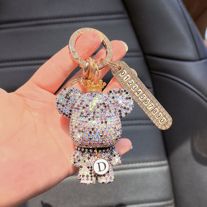 Wholesale Car Keychain Full Diamond Cartoon Big Head Bear Key Chain Letter Cartoon Exquisite Girl Key Pendant Gift