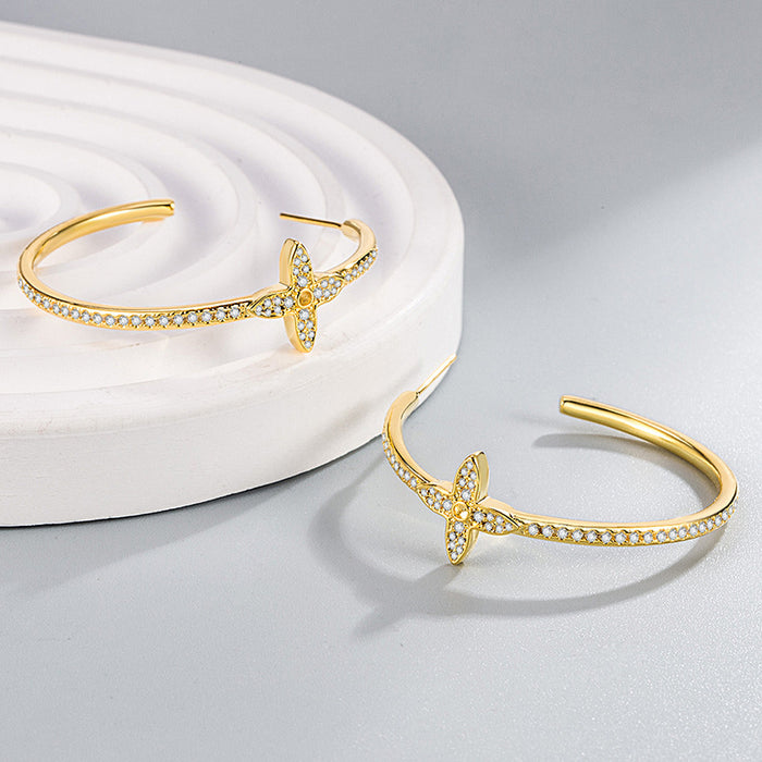 Wholesale Flower shaped large earrings with micro inlaid zircon temperament earrings and high-end earrings