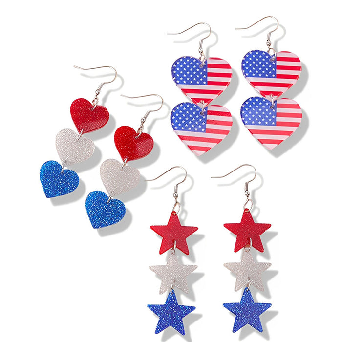Wholesale Red, white, blue love acrylic earrings, long pentagram earrings, earrings accessories for women