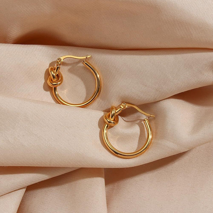 Wholesale Stainless Steel Light Luxury Knotted Wire Hoop Earrings