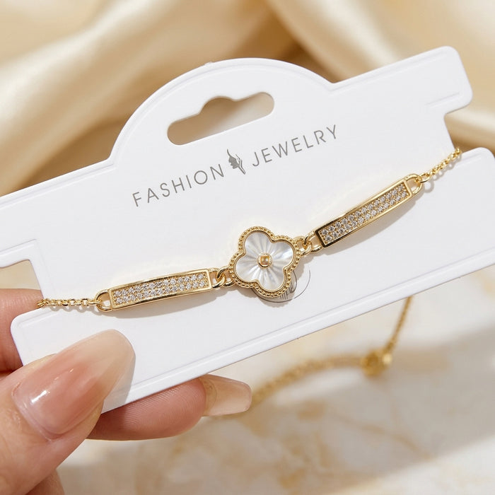 Wholesale Gold Plated Copper Zircon Shell Flower Bracelet Adjustable Women S Fashion Jewelry Accessory Boutique Resale