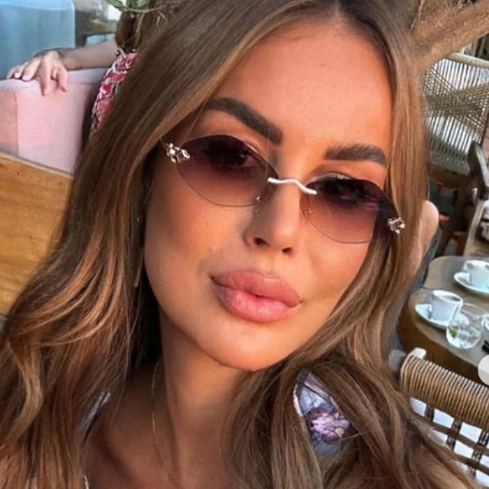 Wholesale Diamond shaped frameless cut sunglasses, leopard sunglasses, men's retro personalized sunscreen glasses