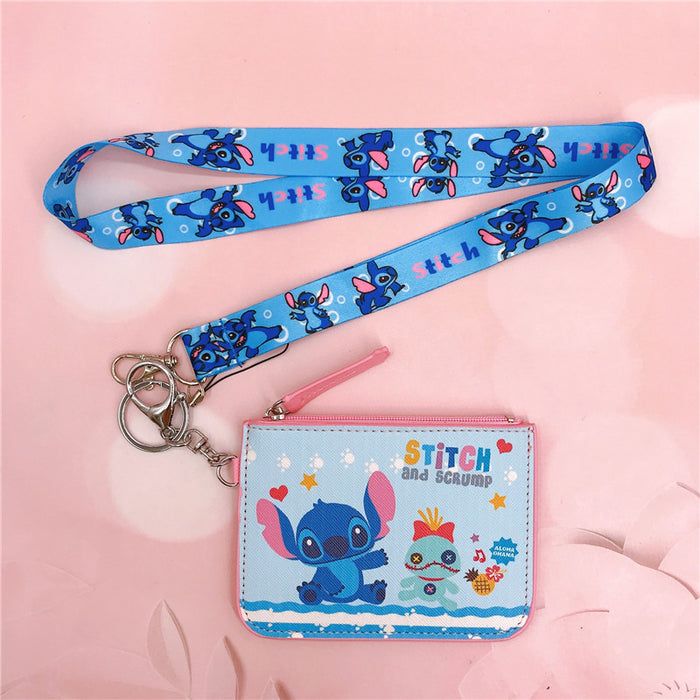 Wholesale PU Cartoon Printing with Key Chain Lanyard Card Holder Coin Purse JDC-WT-YaLL017