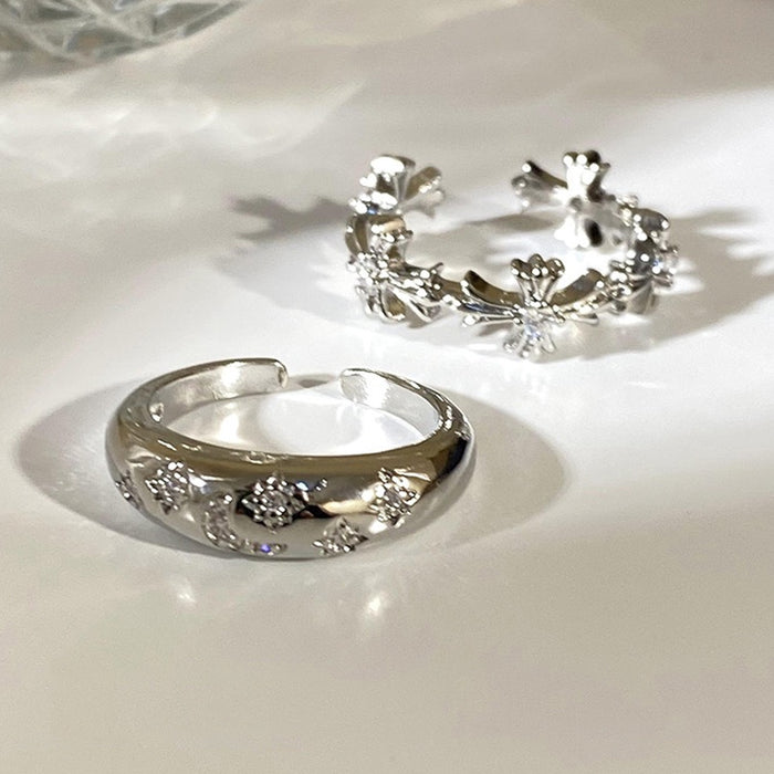 Wholesale Silver zircon cross ring, female niche design, light luxury index finger ring, personalized couple pairing ring