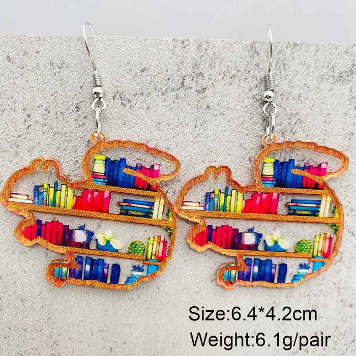 Wholesale Acrylic Teacher' s Day Earrings Rabbit Cat Love Cloud Bookshelf Earrings for Book Lovers