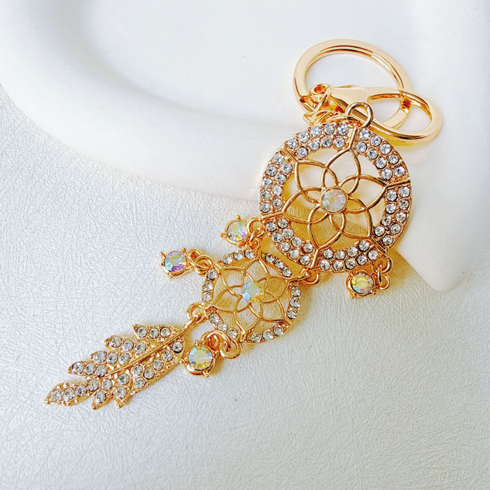 Wholesale Pink Dream Catcher Keychain Rhinestone Tassel Feather Zinc Alloy Chic Gift MOQ≥12