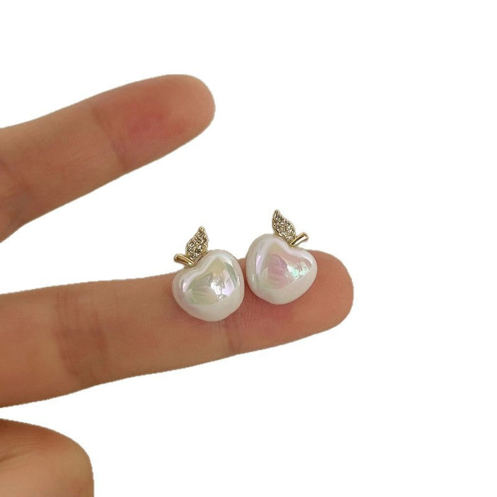 Wholesale New diamond studded pearl apple earrings, simple and compact, high-end earrings