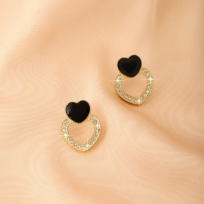 Wholesale Silver needle heart-shaped earrings, simple and versatile, fashionable and high-end earrings, retro peach heart