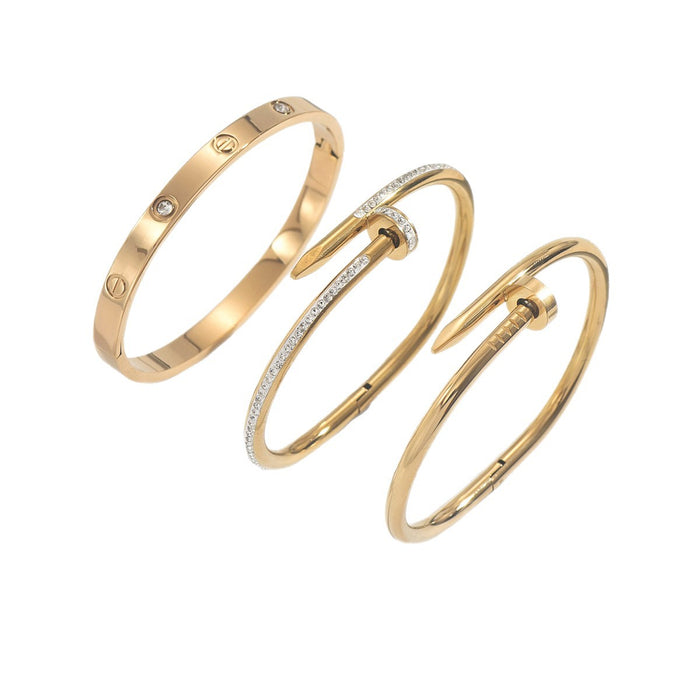 Wholesale Chic Starry Nail Bangle Titanium Steel Full Crystal Bracelet Fashion Jewelry Accessory