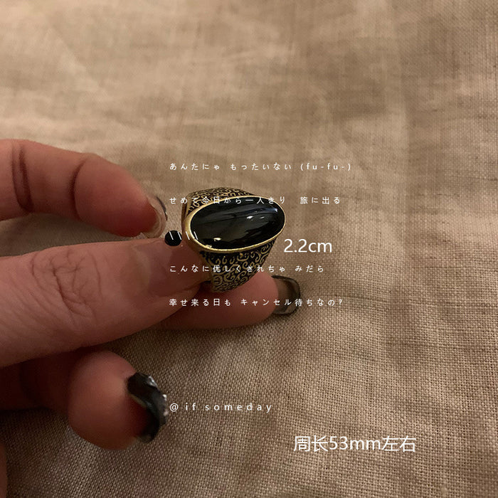 Wholesale Vintage vintage agate ring for women, niche, light luxury, high-end, unique opening index finger ring