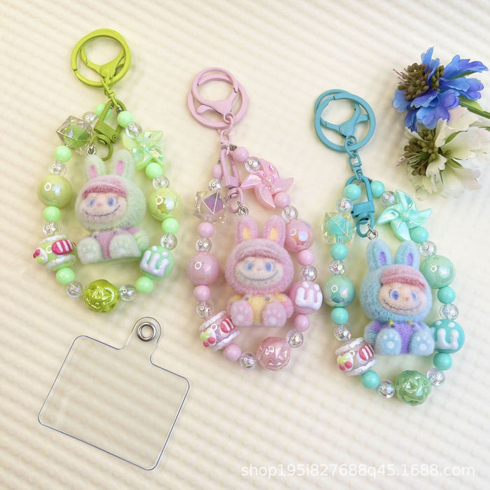 Wholesale Flocked Baseball Cap Colorful Beaded Mobile Phone Chain Keychain Bag Doll Pendant Accessories