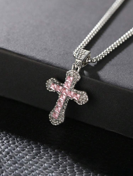 Wholesale Long necklace with Diamond-Accented Cross Pendant