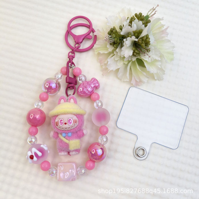 Wholesale Flocked Baseball Cap Colorful Beaded Mobile Phone Chain Keychain Bag Doll Pendant Accessories